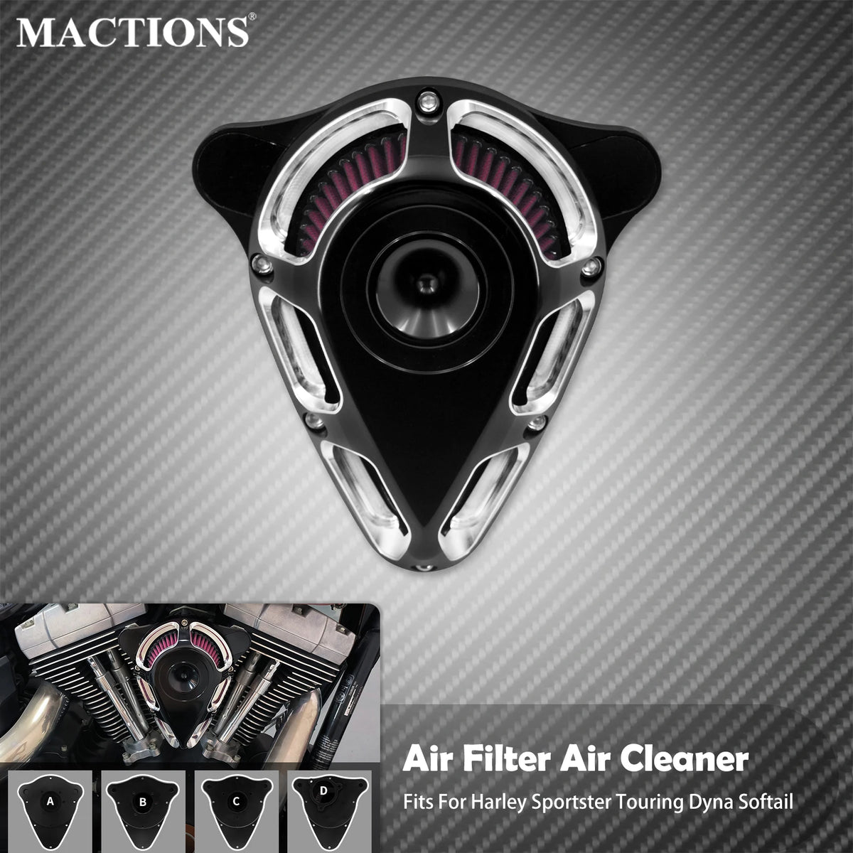 Kit Filtre à Air Rouge en Aluminium à Angle Réglable - Harley-Davidson Sportster, Dyna, Softail et Touring – photo 1/10