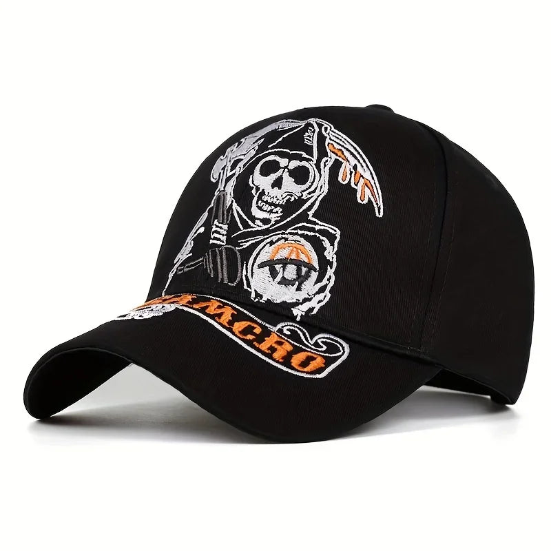 Casquette snapback brodée tête de mort esprit biker - vue - vue 6