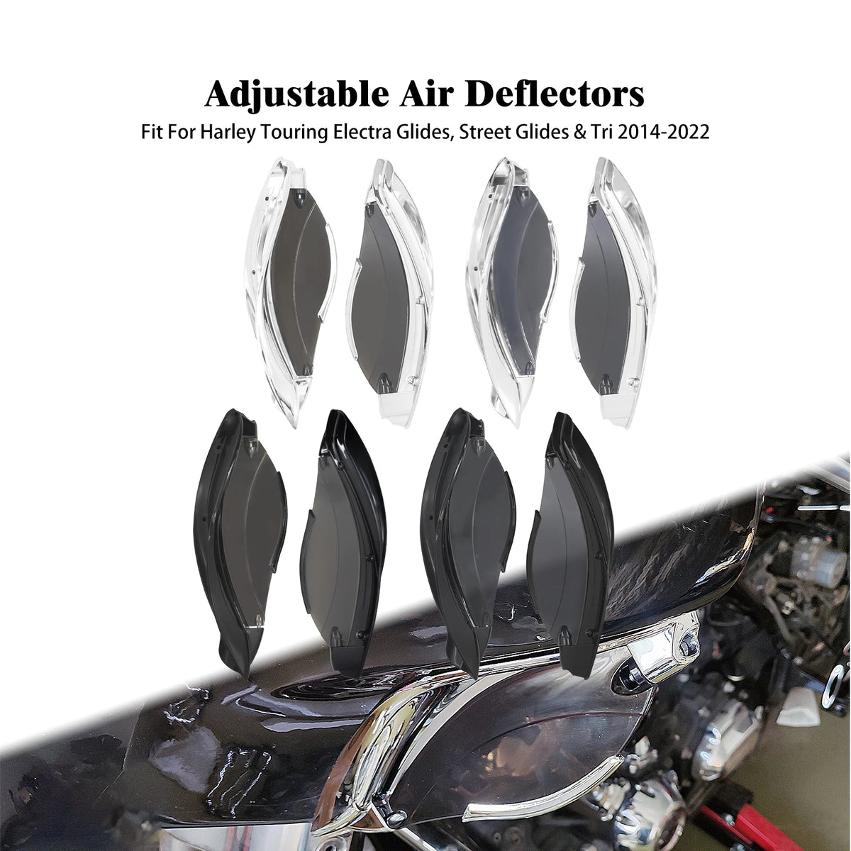 Ailerons déflecteurs d'air réglables pour carénage batwing - Harley-Davidson Touring Electra Glide, Street Glide, Tri Glide 2014 et plus – photo 1/10