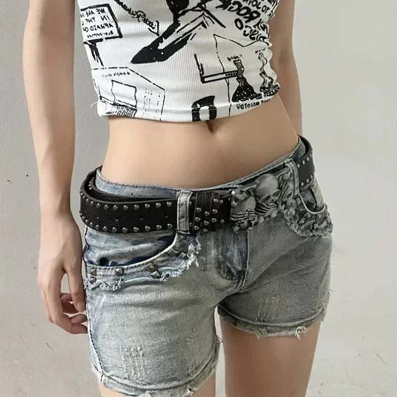 Ceinture punk boucle main de squelette et rivets - vue 3