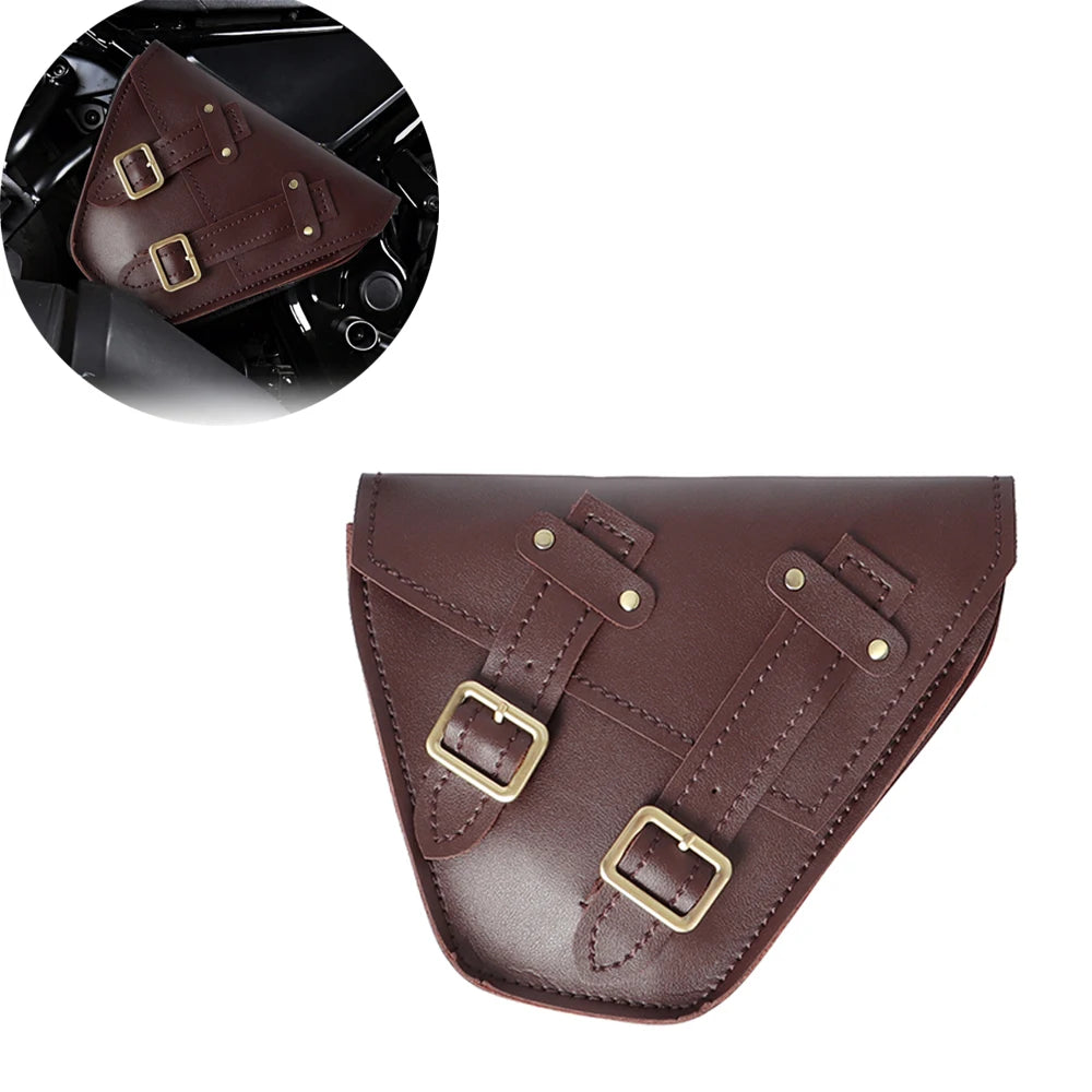 Sacoche latérale universelle en cuir noir et marron pour moto - vue 9
