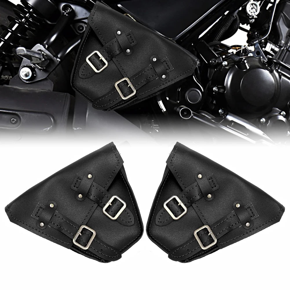 Sacoche latérale universelle en cuir noir et marron pour moto - vue 6