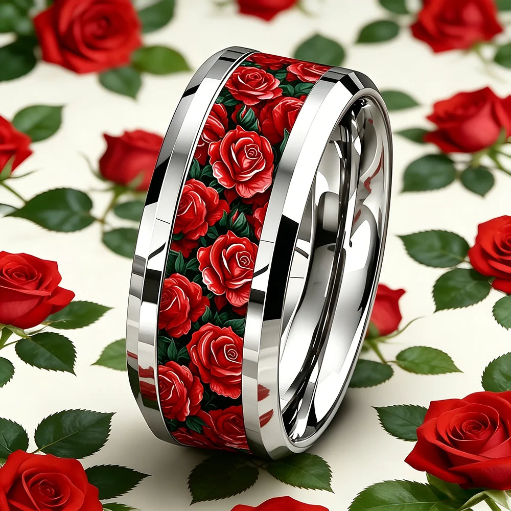 Bague en acier inoxydable tête de mort et rose - vue 28