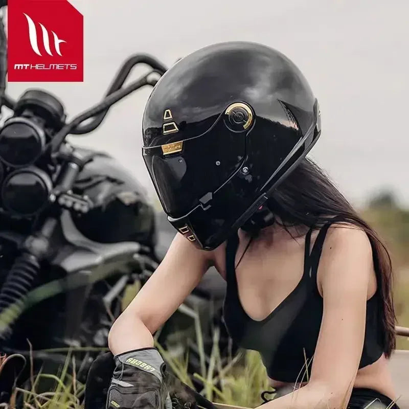 Casque moto intégral rétro noir - vue de face - vue 16
