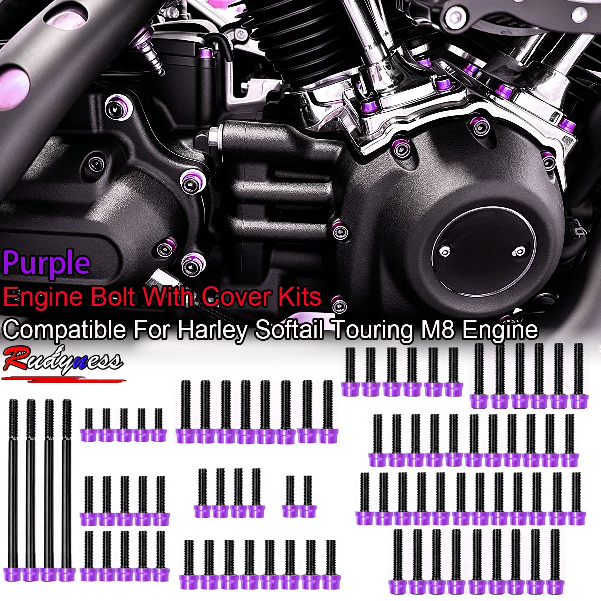 Kit de boulons et caches colorés pour moteur Harley Softail - vue 7