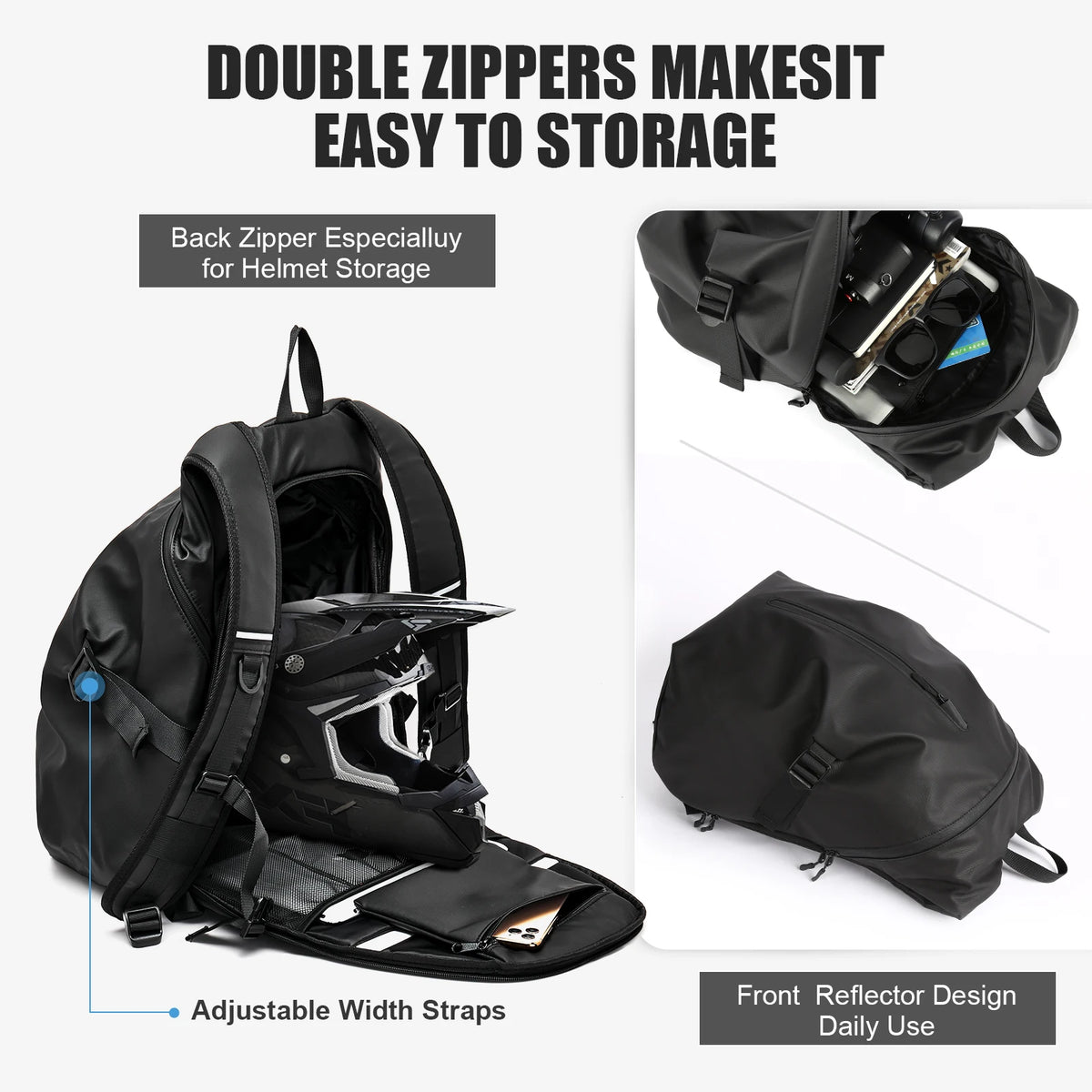 Sac à dos moto noir 40L avec bandes réfléchissantes - vue 5
