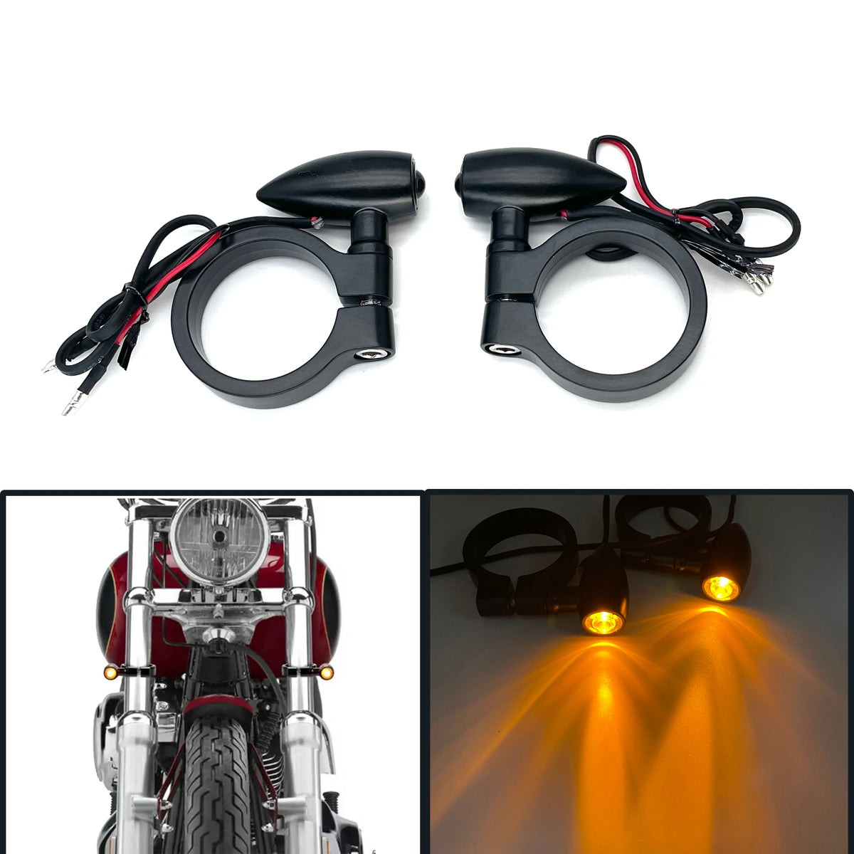 Clignotants LED bullet fourche 41 mm pour Harley Touring - vue 1