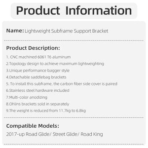 Support de Sous-Cadre Arrière (Subframe) Aluminium Allégé - Harley-Davidson Touring 2017 et plus récent – photo 6/13
