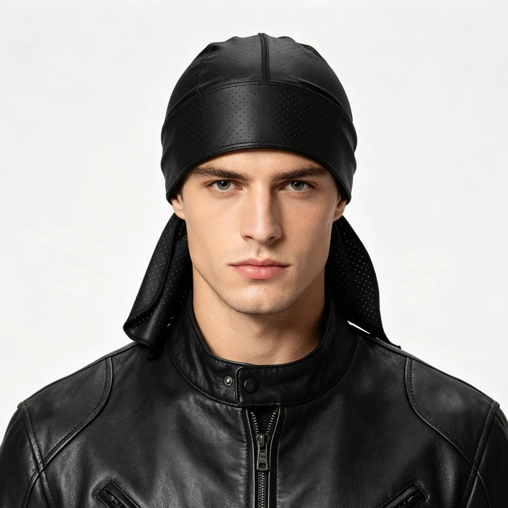 Durag headwrap noir perforé pour homme - vue 3