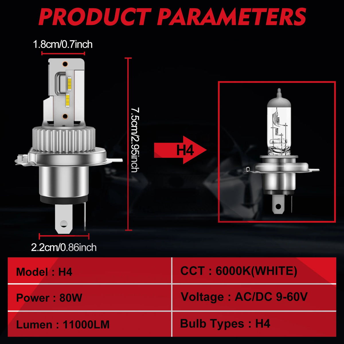 Ampoules LED H4 pour Harley - vue 3