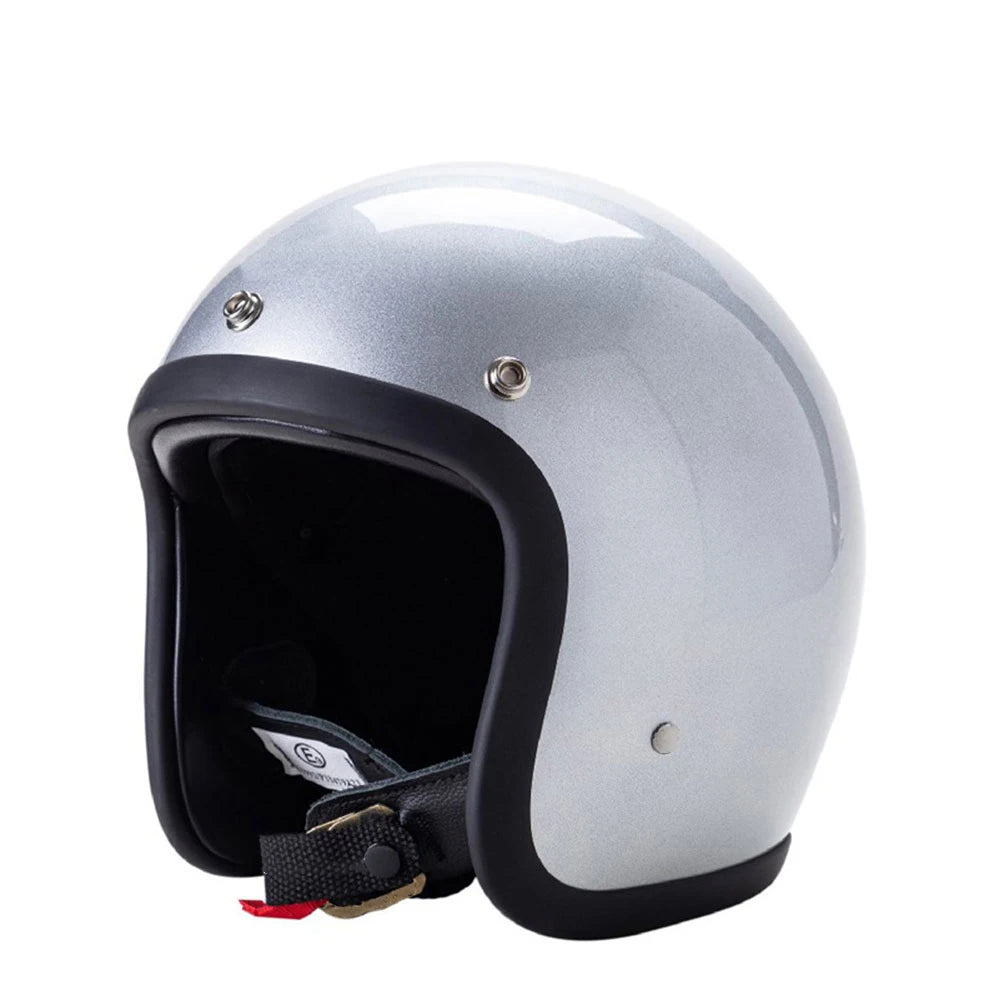 Casque moto jet rétro noir doublure cuir - vue de profil - vue 1