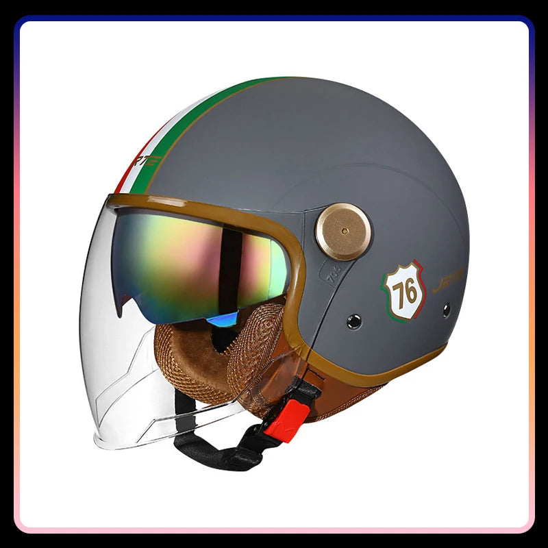 Casque moto jet rétro ouvert, vue de profil - vue 6