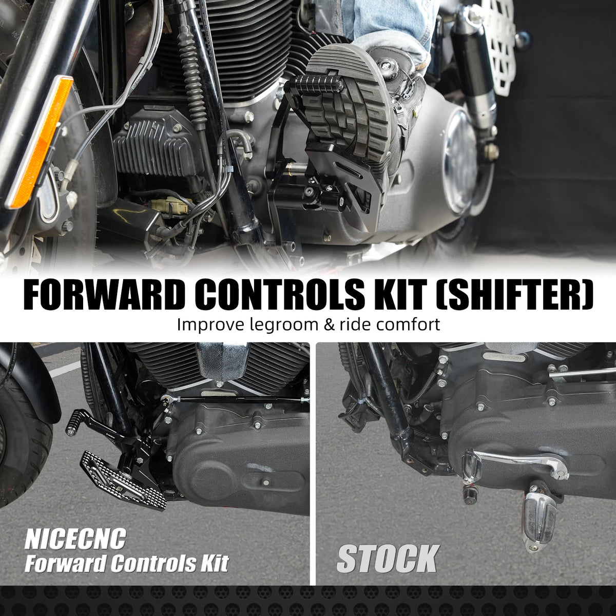 Kit complet de commandes avancées (repose-pieds, levier de sélecteur, pédale) pour Harley-Davidson Dyna Fat Bob, Street Bob, Low Rider & Wide Glide (2000-2017) – photo 2/9