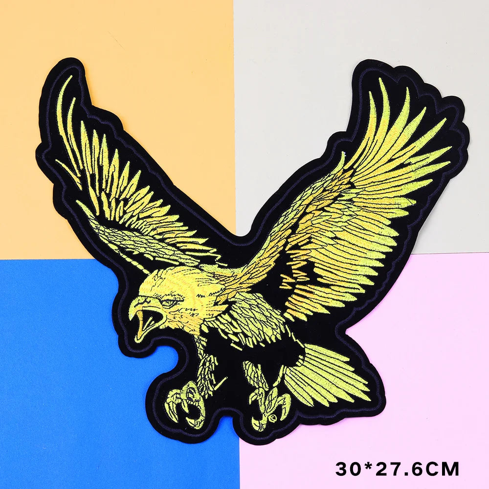 Grand écusson brodé aigle doré drapeau USA pour blouson moto - vue 2