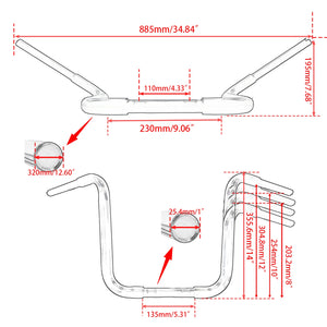 Guidon ape hanger fat bar pour Harley Sportster Softail Dyna - vue 4