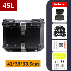 Top case moto en aluminium noir avec serrure, fixé sur un porte-bagages arrière - vue 27