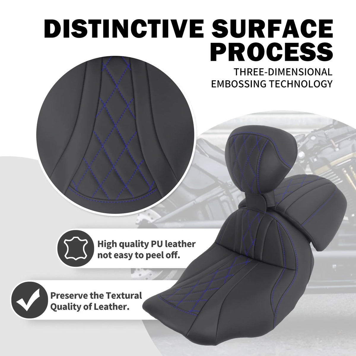 Selle biplace noire avec dossier pour Harley-Davidson Touring - vue 5