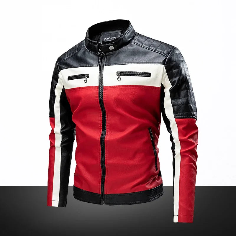 Blouson cuir homme col montant, style motard grande taille - vue 6