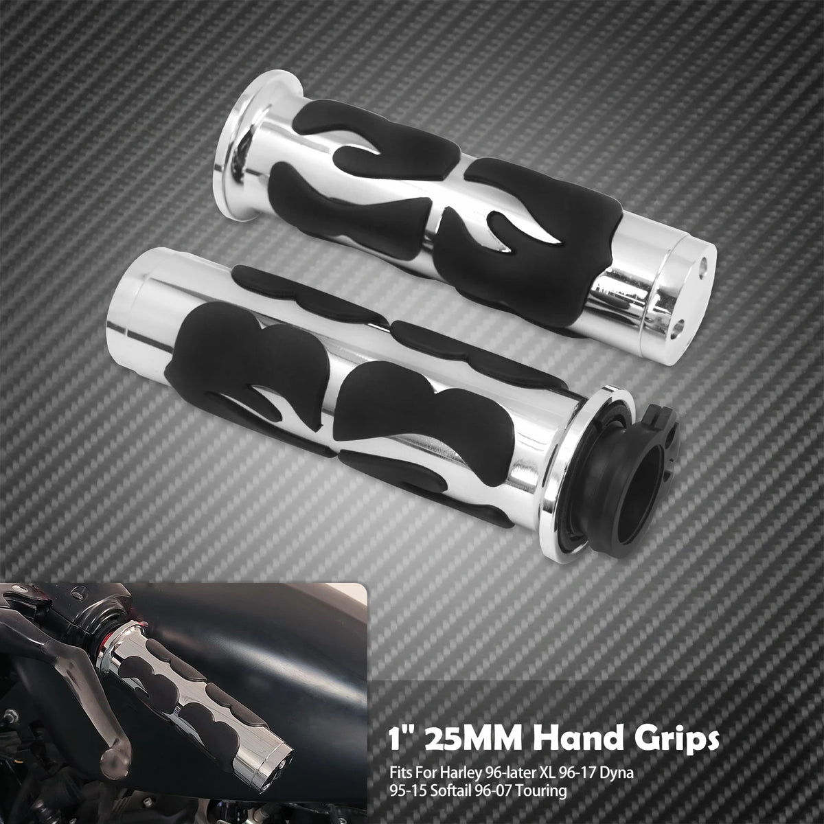 Poignées de guidon 1'' (25mm) style flamme - Harley Sportster, Dyna, Softail, Touring, V-Rod et autres – photo 7/8