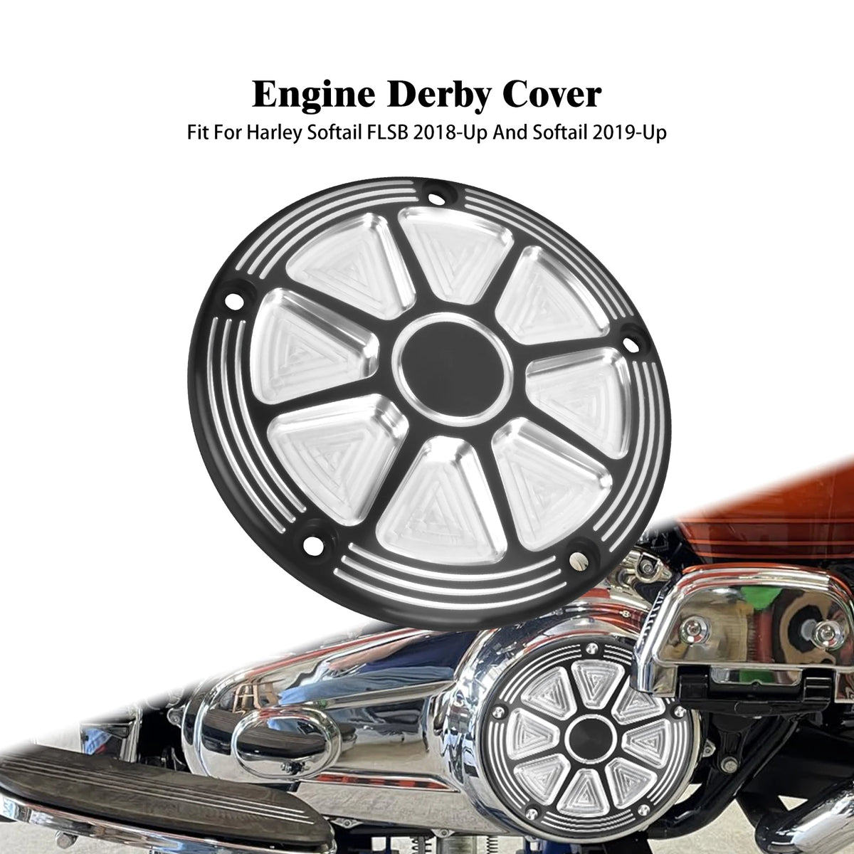 Cache moteur derby noir et chromé pour moto Harley-Davidson Softail - vue 8