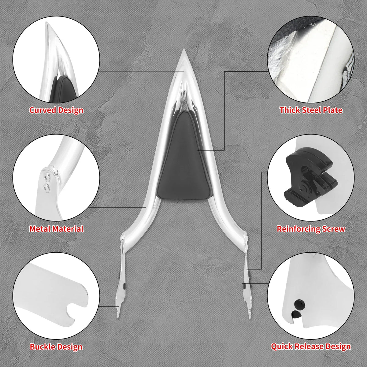Dossier Passager Amovible Chromé (Sissy Bar) - Harley-Davidson Touring Road King, Street Glide, Electra Glide 1997-2008 – photo 3/7
