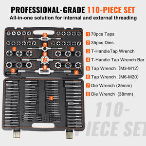Coffret de tarauds et filières 40/60/80/110-116 pièces, filetage métrique et SAE – photo 6/12