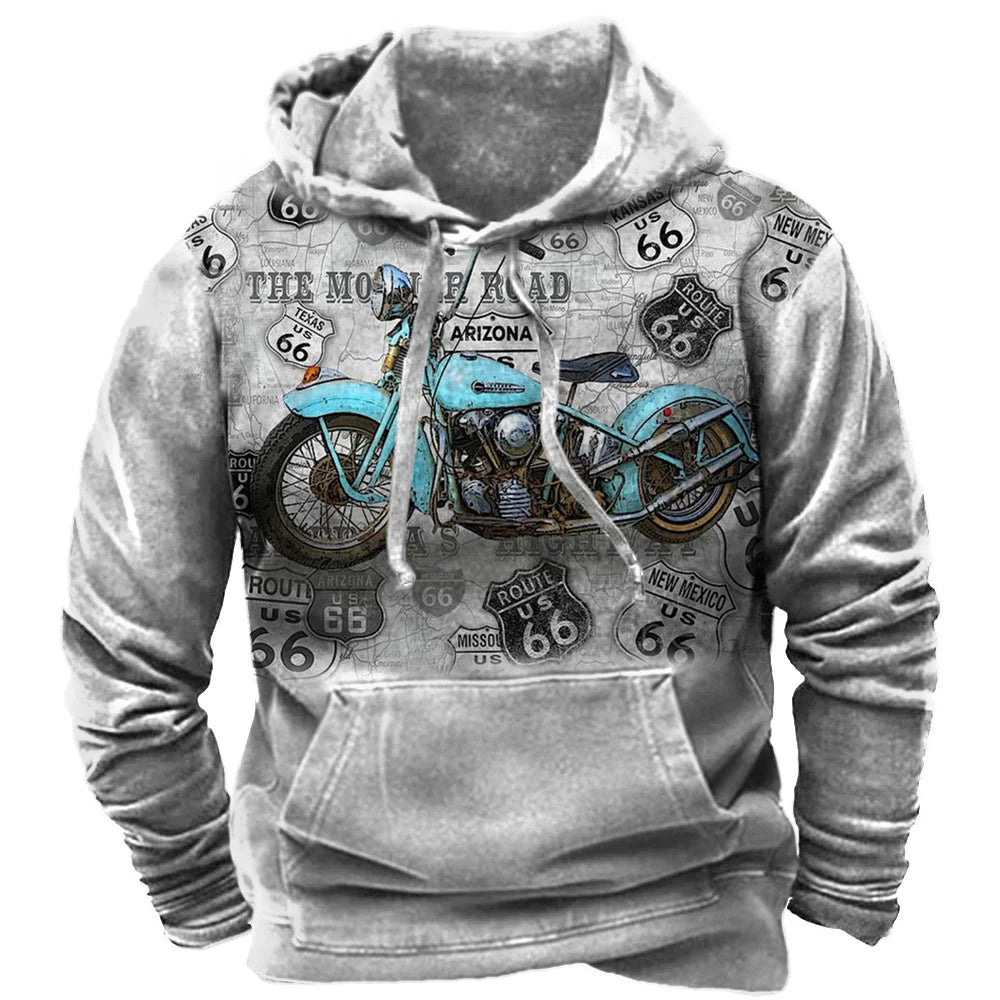 Sweat à Capuche Oversize Homme Imprimé 3D Moto Route 66 - vue 10