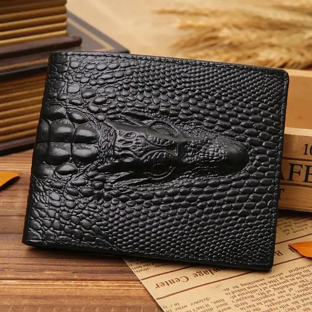 Portefeuille noir simili cuir motif crocodile - vue 1
