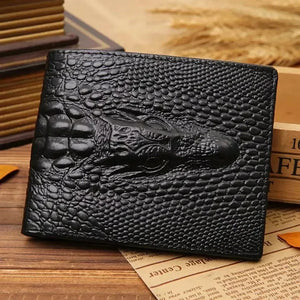 Portefeuille noir simili cuir motif crocodile - vue 1