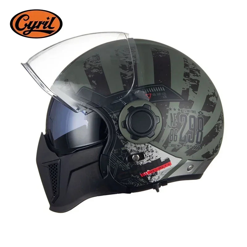 Casque moto modulable rétro noir avec double écran - vue - vue 15