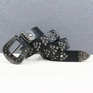 Ceinture en similicuir noir avec rivets métalliques et boucle punk - vue 22