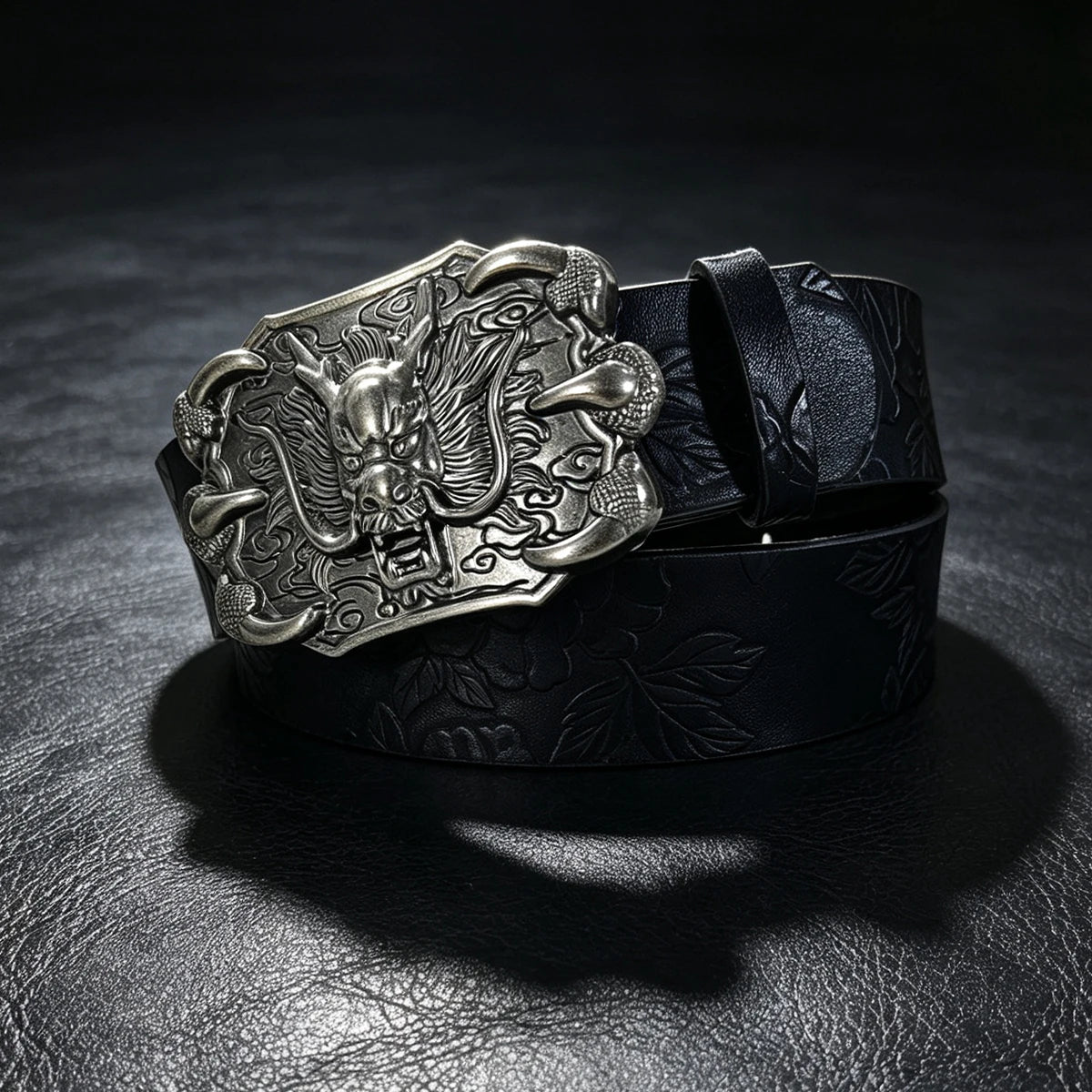 Ceinture gothique noire à boucle lion araignée et serpent - vue 3