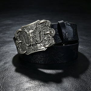 Ceinture gothique noire à boucle lion araignée et serpent - vue 3