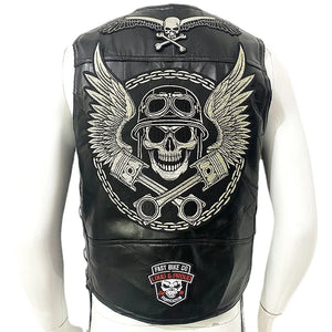 Gilet en cuir noir motif tête de mort - vue de face - vue 4
