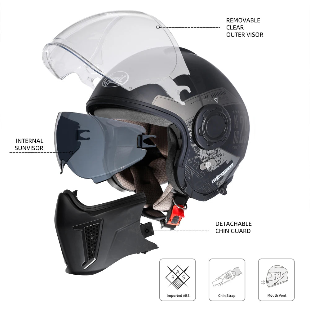 Casque moto modulable rétro, vue de trois quarts - vue 3
