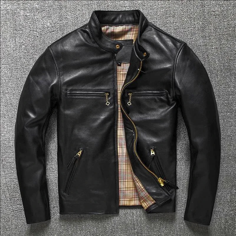 Blouson moto homme en cuir véritable - vue - vue 1