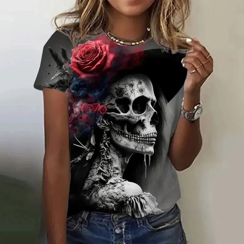 T-shirt Femme Crâne Rose Vintage Oversize - vue 1