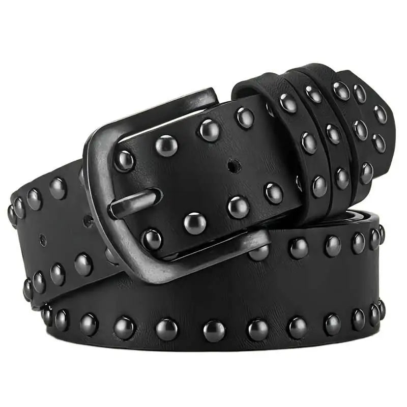 Ceinture noire simili cuir cloutée style punk Y2K - vue 7