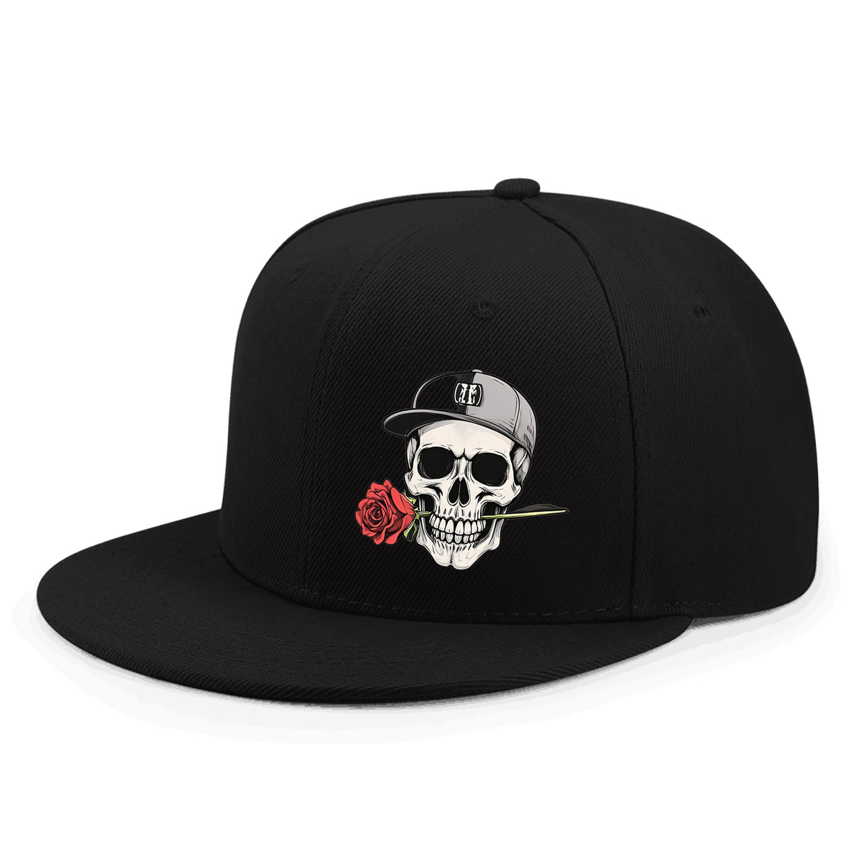 Casquette hip-hop à motifs tête de mort et rose - vue 6