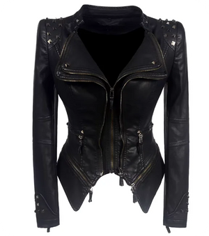 Veste motarde femme cloutée noire - vue de face - vue 9