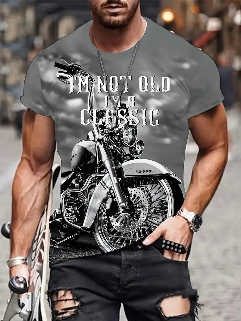 T-shirt Homme Moto Vintage Imprimé 3D Oversize Streetwear - vue 10