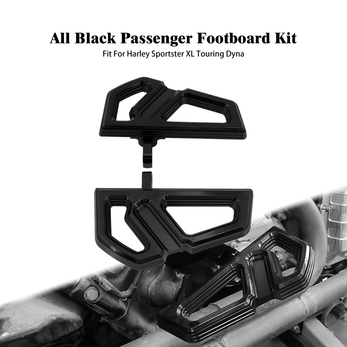 Paire de repose-pieds plancher arrière en aluminium noir pour Harley-Davidson - vue 1