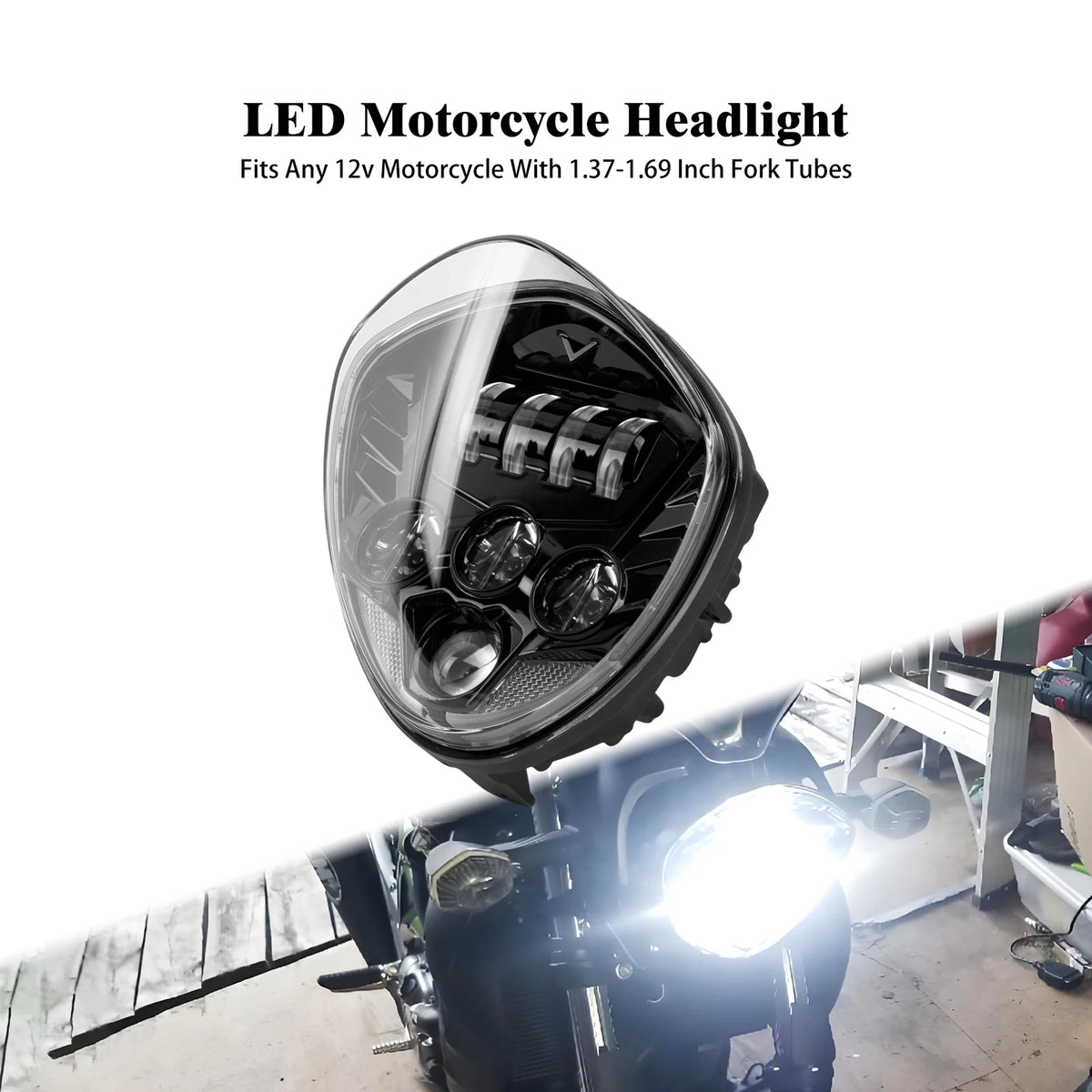 Phare LED rond noir pour moto, feux de croisement et route - vue 7