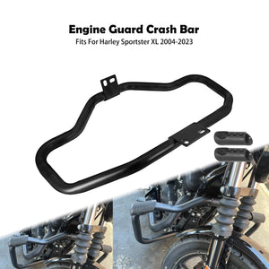 Barre de Protection Moteur Avant Noire - Harley-Davidson Sportster XL, Iron 883, 1200, Forty-Eight 2004-2022, XR 2008-2013 – photo 1/6