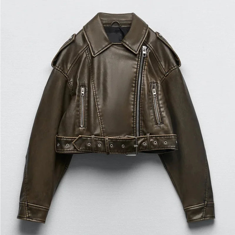 Veste courte en simili cuir noir pour femme - style biker - vue 1