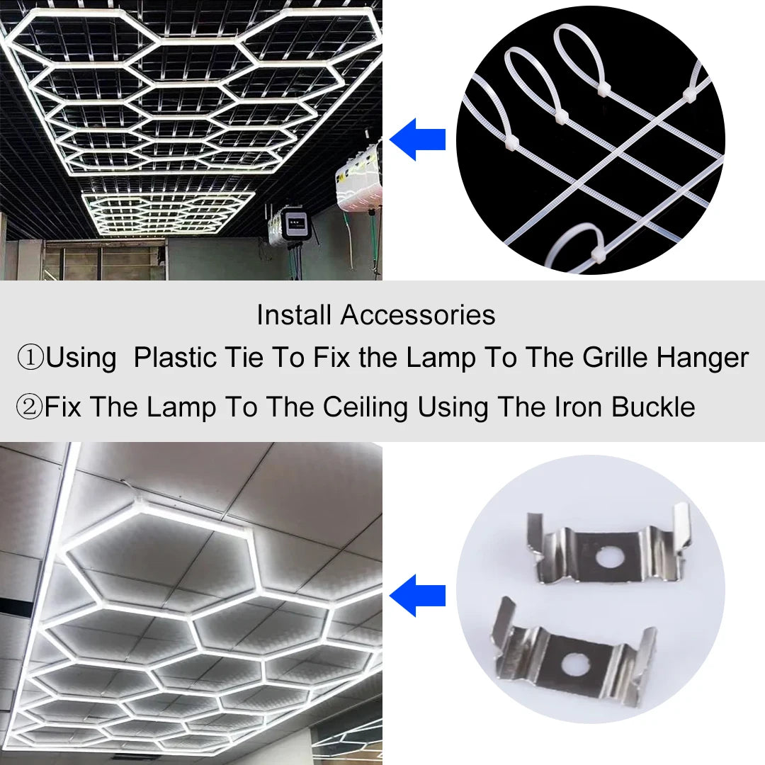 Panneau LED hexagonal nid d'abeille 6500K pour garage, salon de coiffure et atelier – photo 6/36