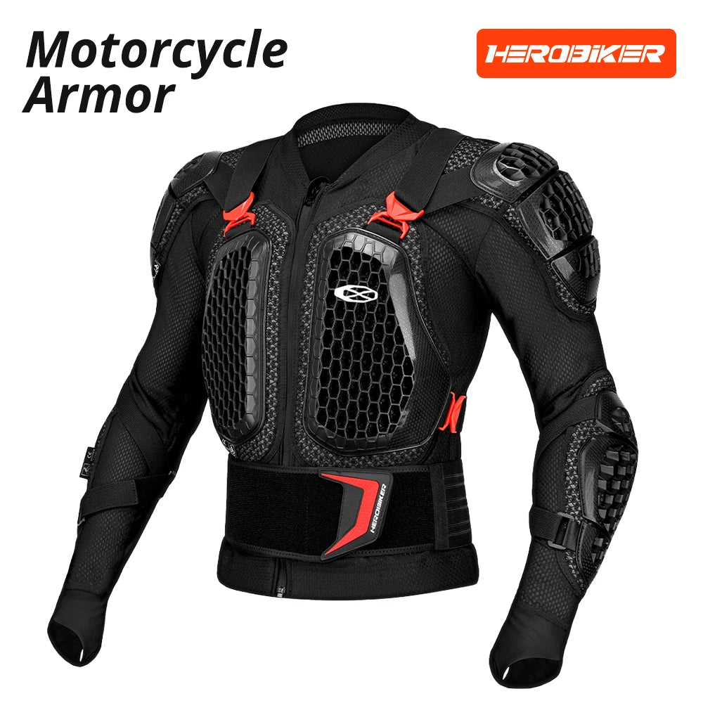 Ensemble blouson et pantalon moto noir et rouge avec protections - vue de face - vue 8