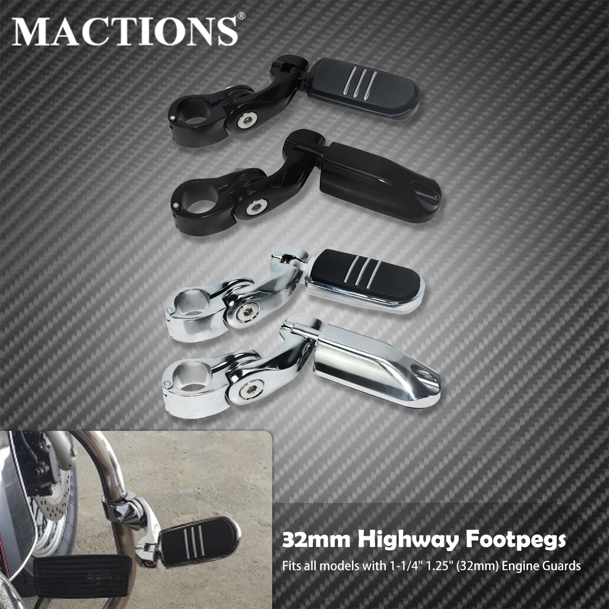 Repose-pieds Highway Universels avec Pinces 32mm - Harley-Davidson Touring, Sportster, Softail, Dyna – photo 1/6