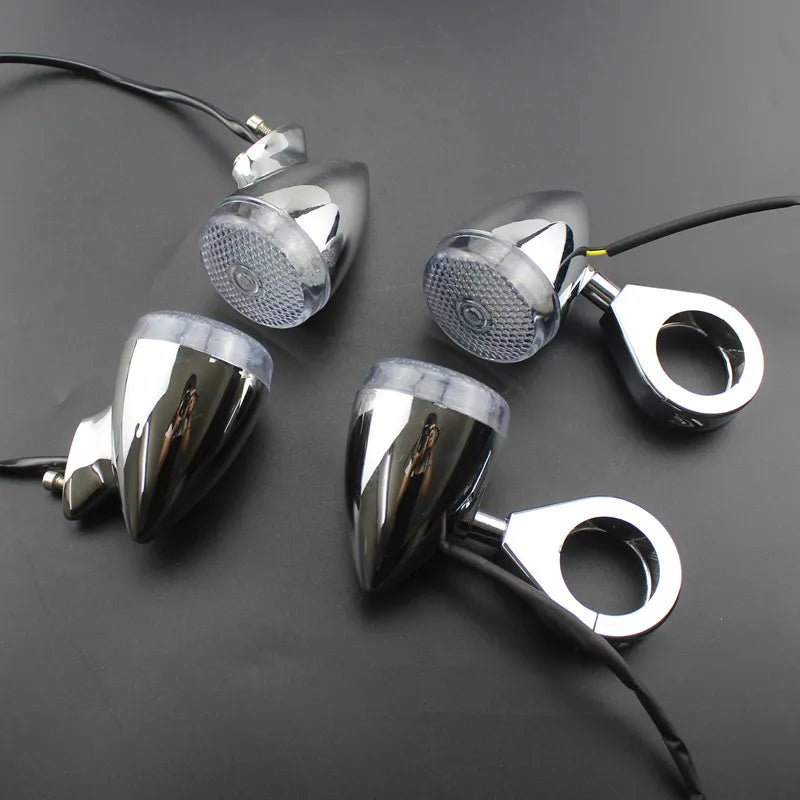 Kit clignotants LED bullet chromés pour Harley fourche 41 mm - vue 3