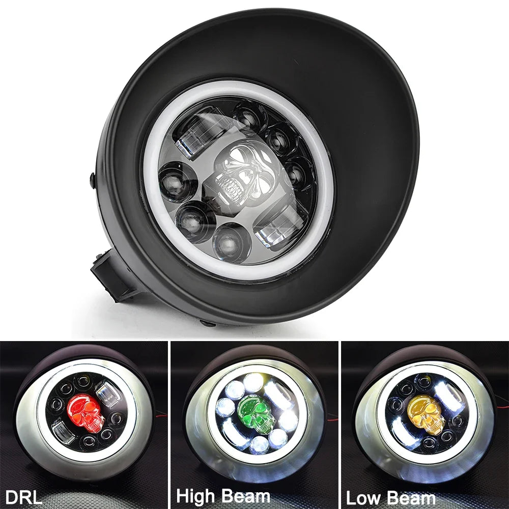 Phare LED rond noir 5,75 pouces pour moto custom et Harley-Davidson - vue 11